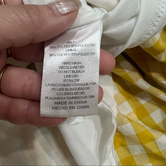& Merci Womens Yellow White Gingham Tie Straps Mini Dress Sz S Boho Cottagecore - Picture 8 of 12